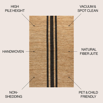 Olivier Rustic Beach House Wide Ticking Stripe Jute Area Rug